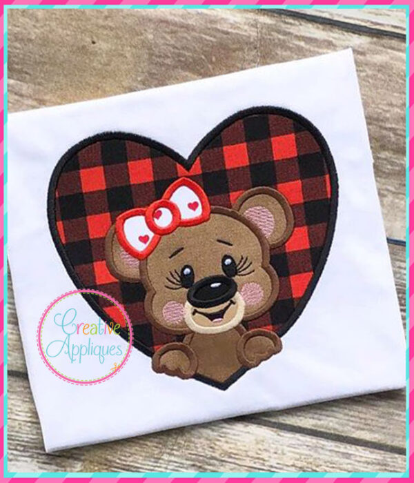 Girl Bear Heart Applique