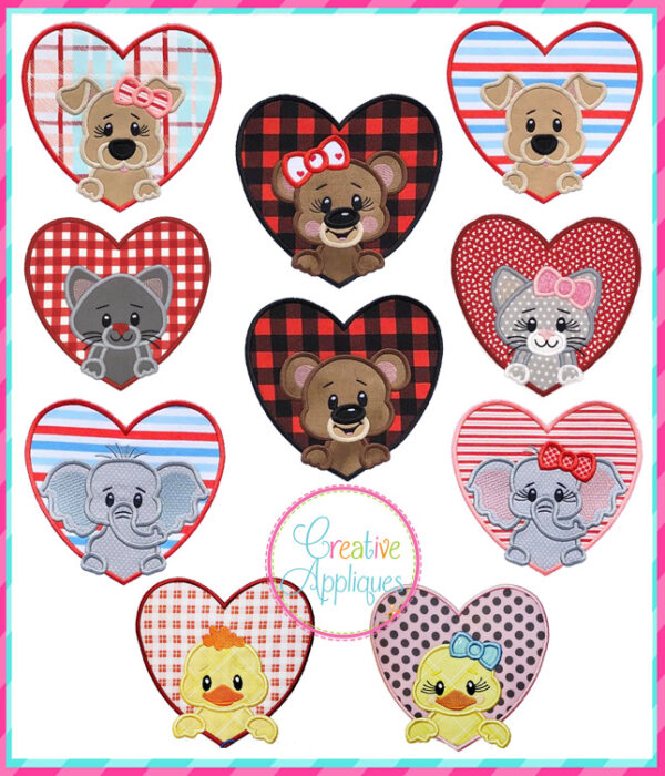 Valentine Animal Heart Applique Set 1