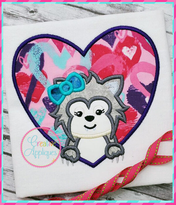 Girl Wolf Heart Applique