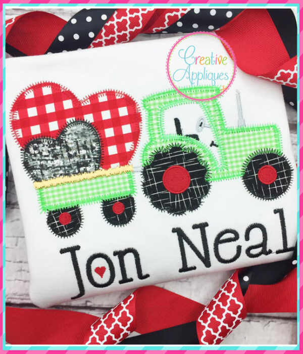 Zigzag Stitch Tractor Hearts Applique