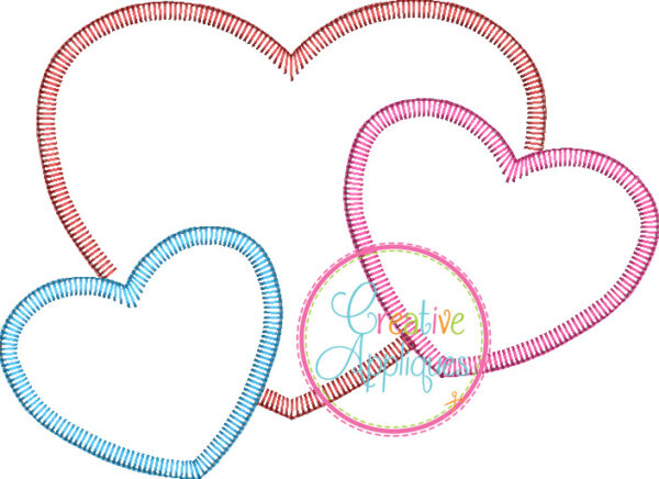 Blanket Stitch Heart Trio Applique - Image 2