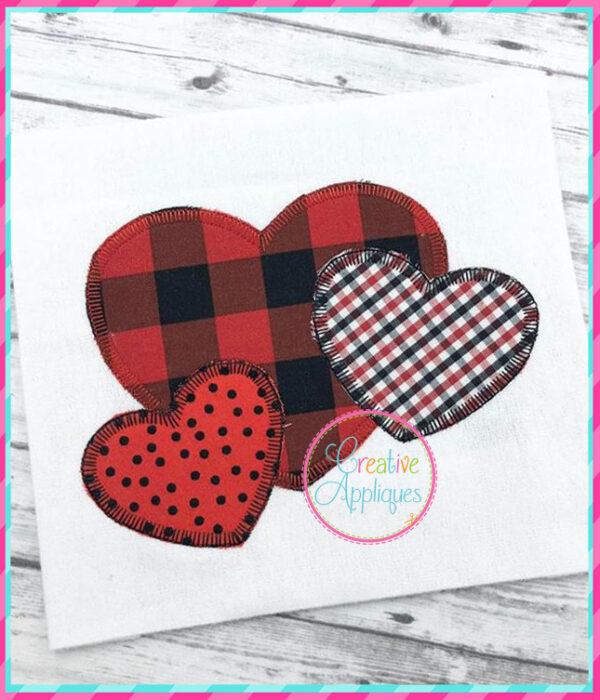 Blanket Stitch Heart Trio Applique