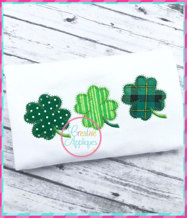 Zigzag Stitch 4 Leaf Clover Trio Applique