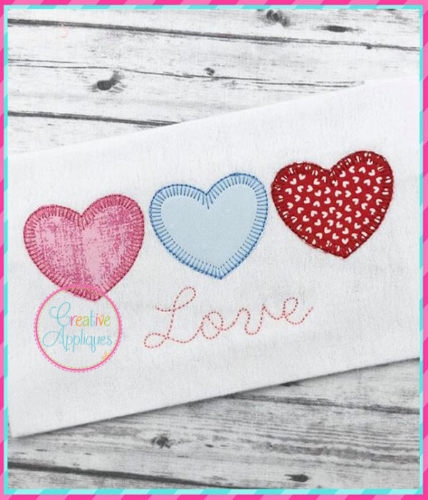 Blanket Stitch Heart Trio Applique