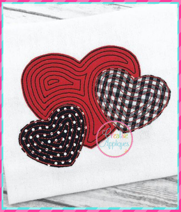 Running Stitch Heart Trio Applique