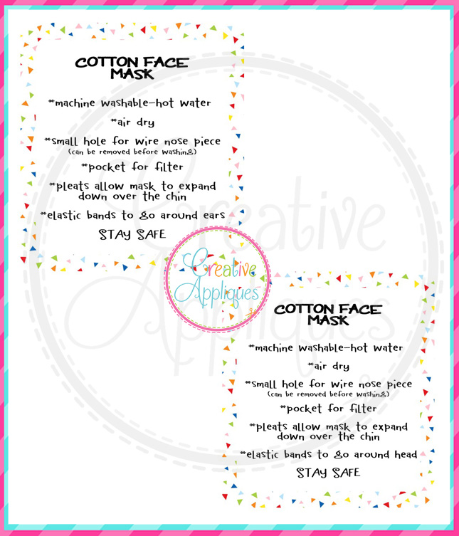 Printable Face Mask Care Instructions For Pleated Mask Creative Appliques