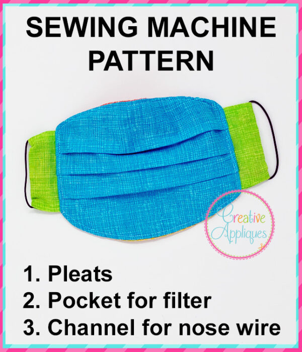 SEWING MACHINE PATTERN Face Mask Pleated Pocket - Image 4