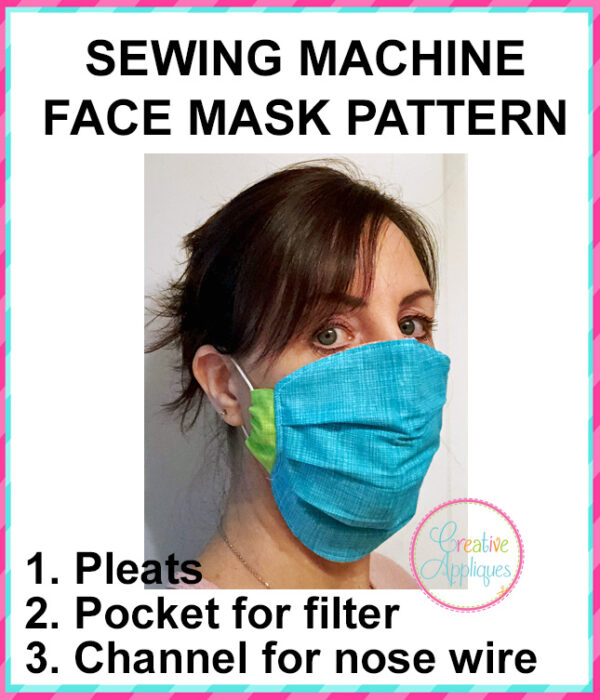 SEWING MACHINE PATTERN Face Mask Pleated Pocket