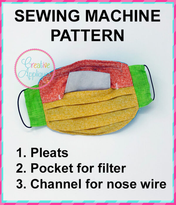 SEWING MACHINE PATTERN Face Mask Pleated Pocket - Image 3