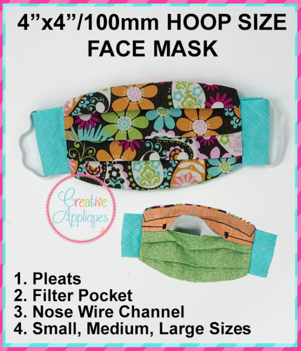 4x4 Hoop Only - In The Hoop Face Mask Pleats Pocket - Image 2