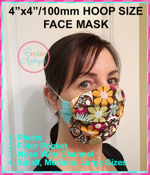 4x4 Hoop Only - In The Hoop Face Mask Pleats Pocket