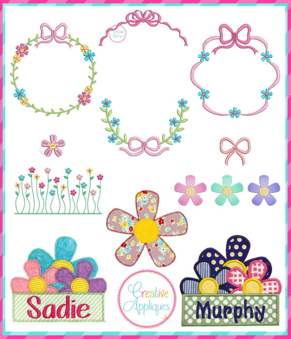 Flower and Bow Applique & Embroidery Set