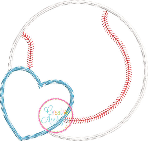 Zigzag Stitch Baseball Heart Applique Design - Image 2