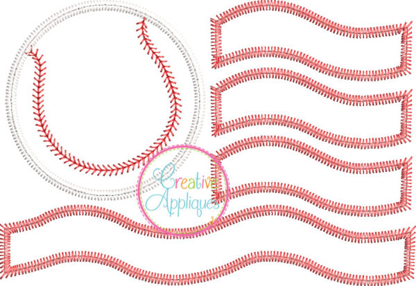 Zigzag Stitch Baseball Flag Applique - Image 2