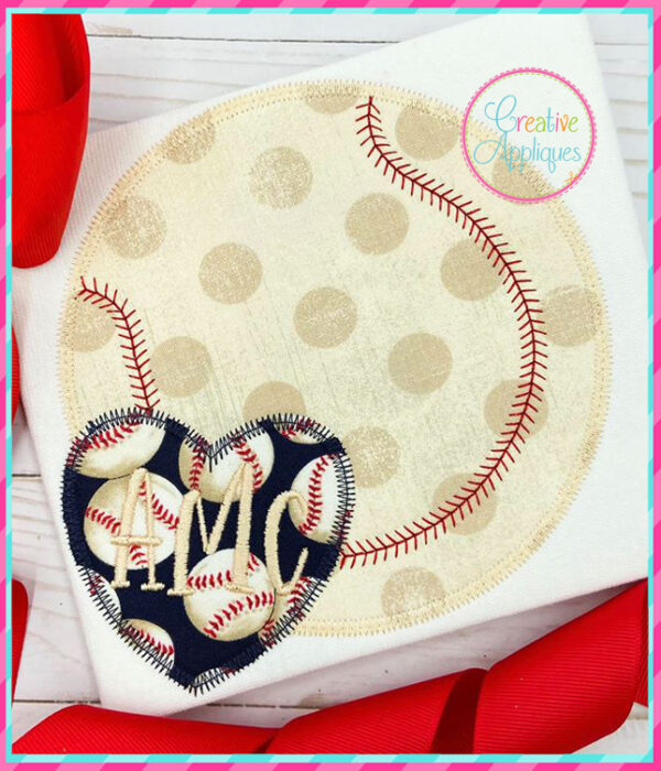 Zigzag Stitch Baseball Heart Applique Design