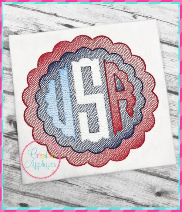 USA Scallop Sketch Stitch Embroidery