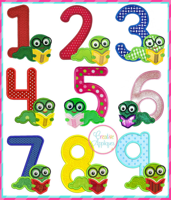 Bookworm Number Set Applique