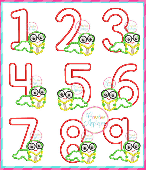 Bookworm Number Set Applique - Image 2