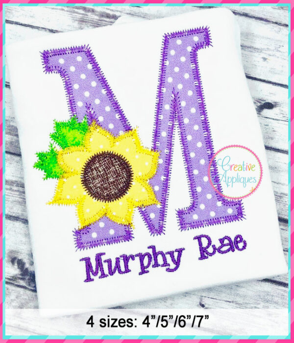 Zigzag Stitch Sunflower Alphabet Applique Design