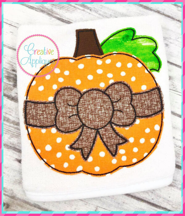 Bean Stitch Pumpkin Bow Applique Design