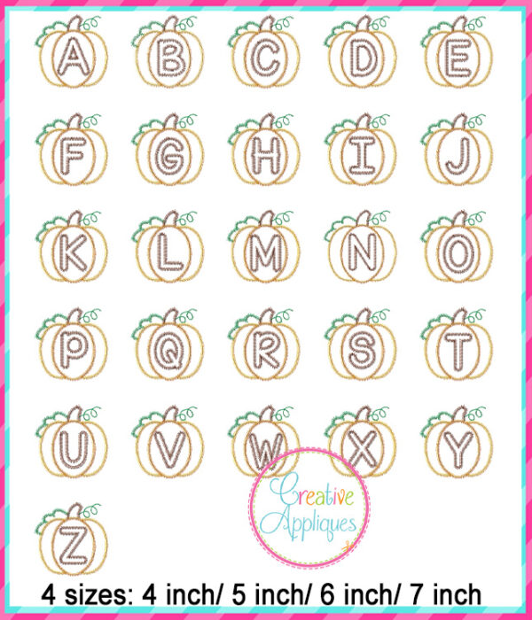 Zigzag Stitch Pumpkin Alphabet Applique Design - Image 3