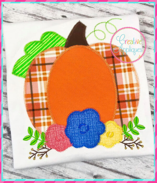 Zigzag Stitch Pumpkin Flowers Applique Design