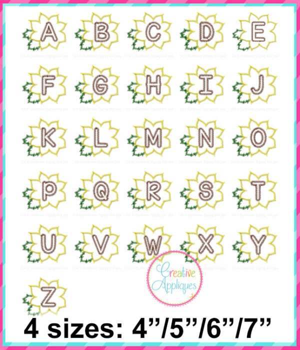 Zigzag Stitch Sunflower Alphabet Applique Design - Image 3