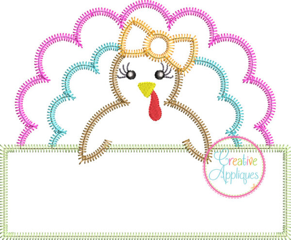 Zigzag Stitch Girl Turkey Frame Applique Design - Image 2