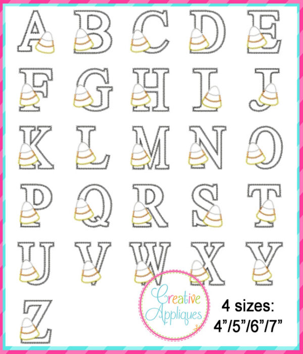 Zigzag Stitch Candy Corn Alphabet Applique Design - Image 2