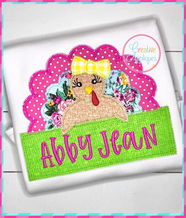 Zigzag Stitch Girl Turkey Frame Applique Design