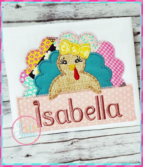 Zigzag Stitch Girl Turkey Frame Applique Design - Image 3