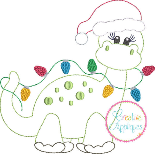 Bean Stitch Girl Dinosaur Santa Applique Design - Image 2