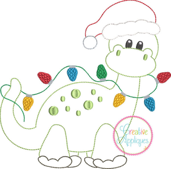 Bean Stitch Dinosaur Santa Applique Design - Image 2