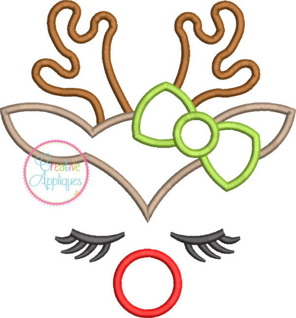 Reindeer Girl Face Applique Design - Image 2