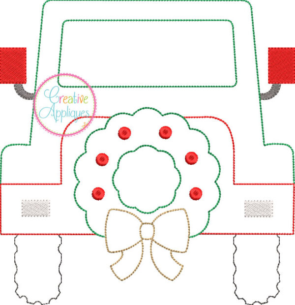 Bean Stitch Jeep Wreath Applique Design - Image 2