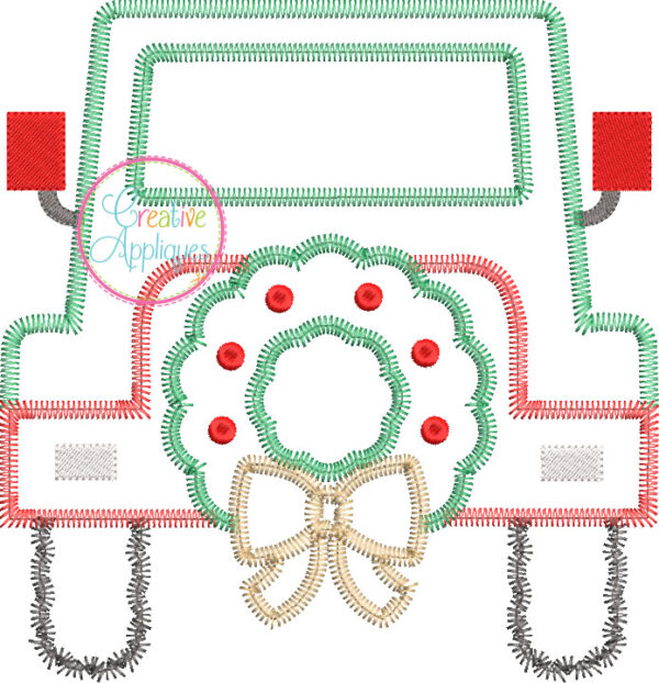 Zigzag Stitch Jeep Wreath Applique Design - Image 3