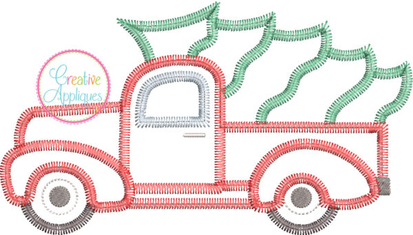 Zigzag Stitch Antique Truck Tree Applique Design - Image 2