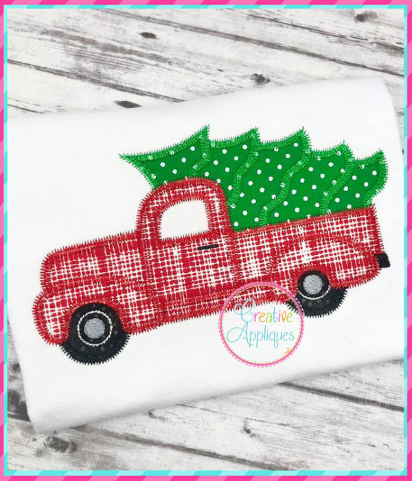 Zigzag Stitch Antique Truck Tree Applique Design