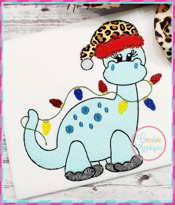 Bean Stitch Girl Dinosaur Santa Applique Design