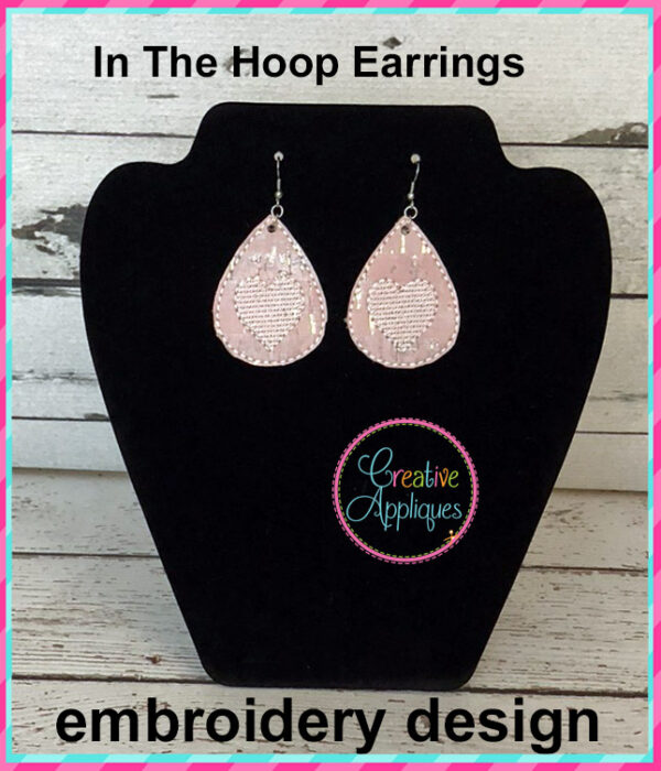 In The Hoop Heart Earrings Embroidery Design