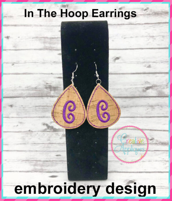 In The Hoop Alphabet Teardrop Earrings Embroidery Design