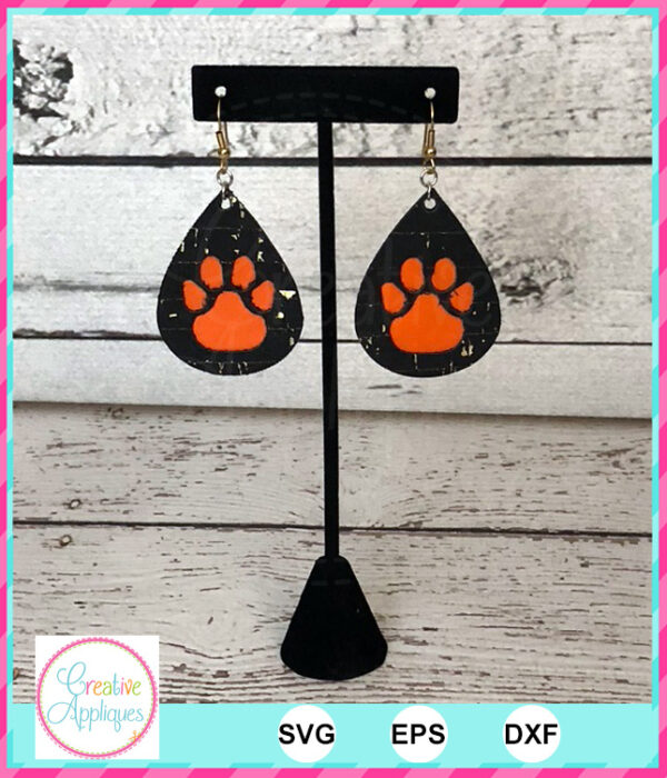 Earring Teardrop Paw Print Cut File