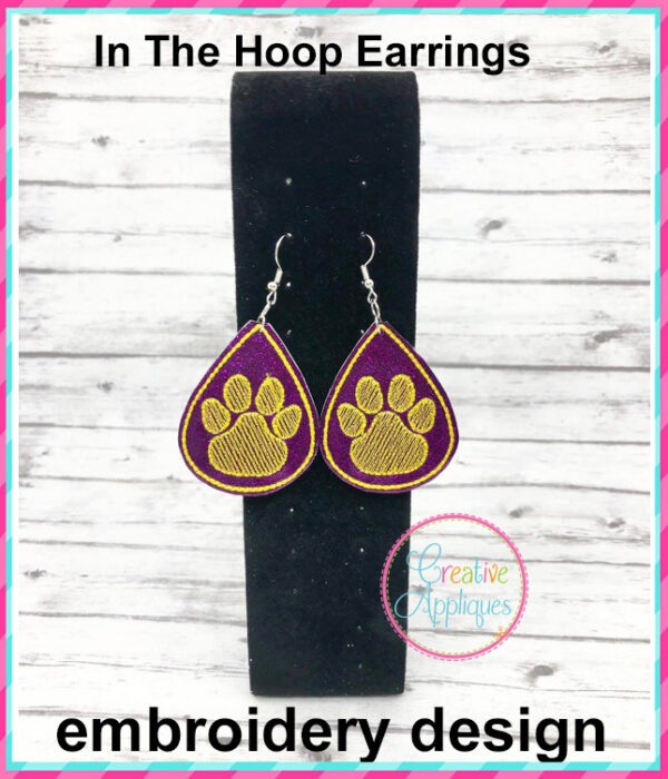 In The Hoop Paw Print Earrings Embroidery Design