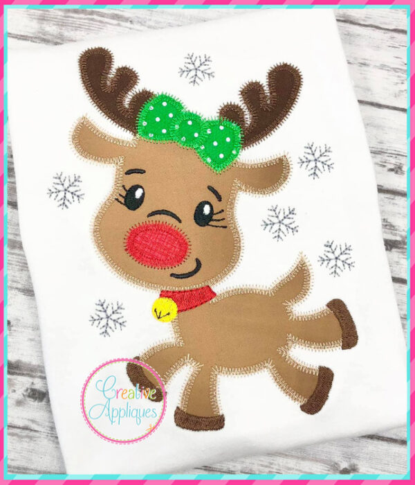 Zigzag Stitch Flying Girl Reindeer Applique Design - Image 2