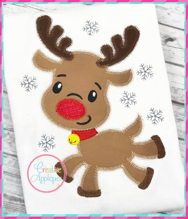 Zigzag Stitch Flying Reindeer Applique Design