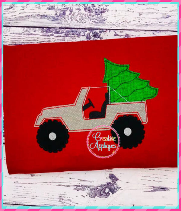 Bean Stitch Jeep Tree Applique Design - Image 3