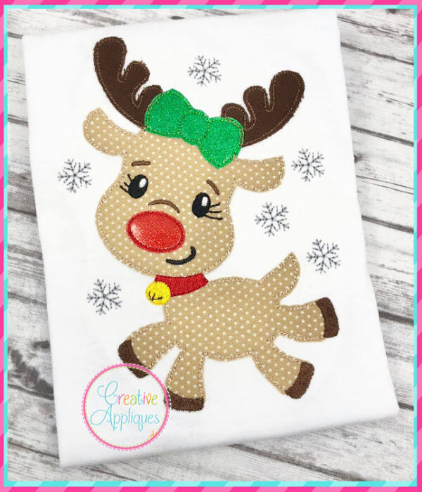 Bean Stitch Flying Girl Reindeer Applique Design