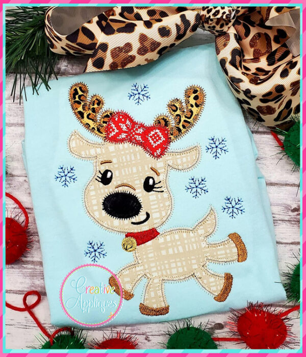 Zigzag Stitch Flying Girl Reindeer Applique Design