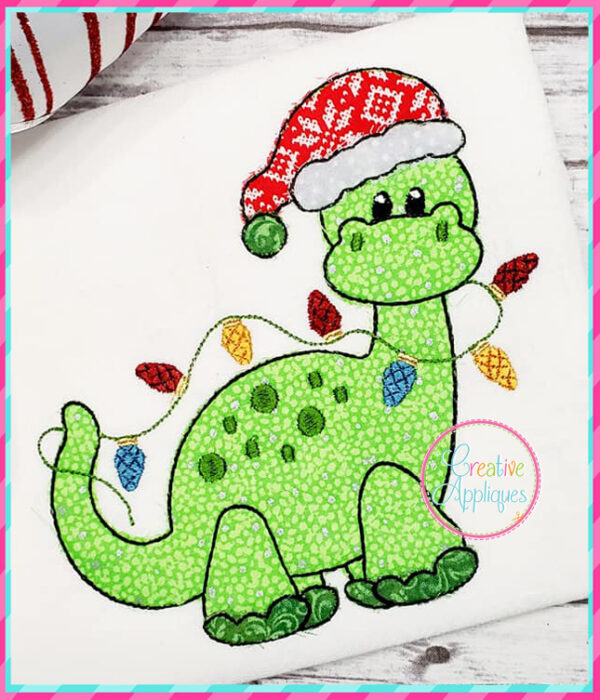 Bean Stitch Dinosaur Santa Applique Design