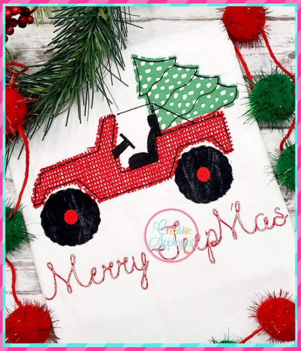 Bean Stitch Jeep Tree Applique Design